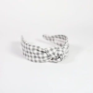 Grey Gingham Knotted Headband