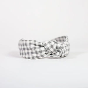 Grey Gingham Knotted Headband