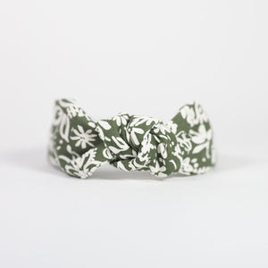 Olive Green Floral Knotted Headband