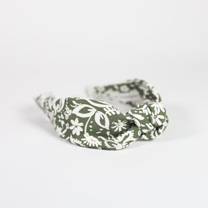 Olive Green Floral Knotted Headband